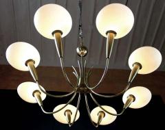  Stilnovo Elegant Brass and Art Glass Chandelier Italy 1950s - 1548790