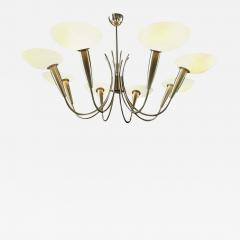  Stilnovo Elegant Brass and Art Glass Chandelier Italy 1950s - 1549585