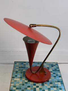 Large Mid-Century Modern Brass Table Lamp with Brick Red Shade, 1950s for  sale at Pamono