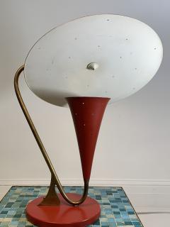  Stilnovo ITALIAN MID CENTURY RED ENAMEL AND BRASS REFLECTOR TABLE LAMP - 932514