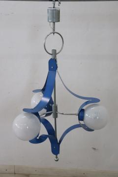  Stilnovo Italian Design Glass and Blue Lacquered Metal Stilnovo Chandelier 1950s - 2218484