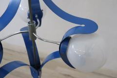  Stilnovo Italian Design Glass and Blue Lacquered Metal Stilnovo Chandelier 1950s - 2218485