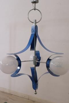  Stilnovo Italian Design Glass and Blue Lacquered Metal Stilnovo Chandelier 1950s - 2218489