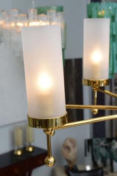  Stilnovo Italian Mid Century Brass and Glass Eight Light Chandelier Stilnovo - 4162307