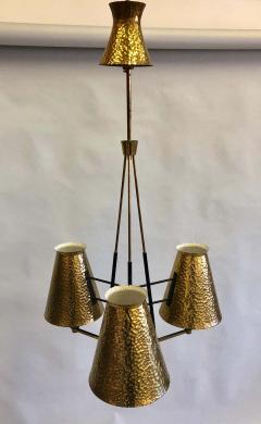  Stilnovo Italian Midcentury Enamel Metal Hammered Brass Chandelier Attrib to Stilnovo - 1736672