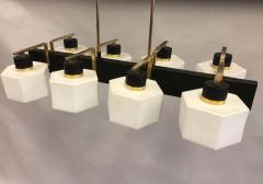  Stilnovo Italian Midcentury Rectangular Brass Milk Glass Chandelier attrib to Stilnovo - 1736513
