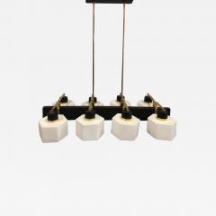  Stilnovo Italian Midcentury Rectangular Brass Milk Glass Chandelier attrib to Stilnovo - 1738345