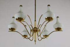  Stilnovo Italian Midcentury Six Lights Gold and Ivory Chandelier Attributed to Stilnovo - 3095486