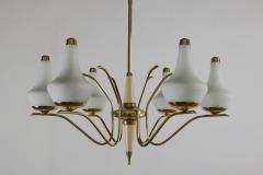  Stilnovo Italian Midcentury Six Lights Gold and Ivory Chandelier Attributed to Stilnovo - 3095490