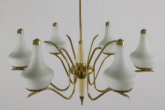  Stilnovo Italian Midcentury Six Lights Gold and Ivory Chandelier Attributed to Stilnovo - 3095491