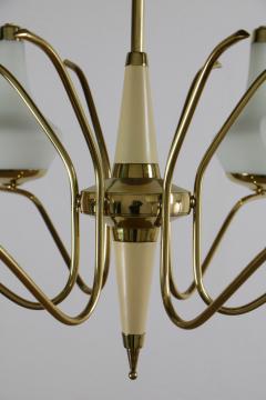  Stilnovo Italian Midcentury Six Lights Gold and Ivory Chandelier Attributed to Stilnovo - 3095494