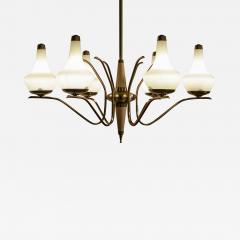  Stilnovo Italian Midcentury Six Lights Gold and Ivory Chandelier Attributed to Stilnovo - 3098967