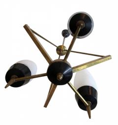  Stilnovo Italian Modern Brass Glass and Enameled 3 Light Chandelier Stilnovo - 4272762