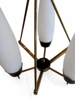  Stilnovo Italian Modern Brass Glass and Enameled 3 Light Chandelier Stilnovo - 4272763