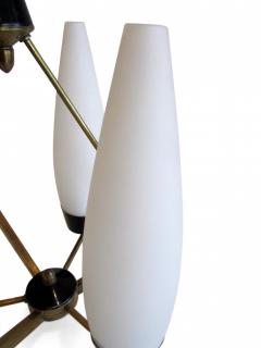  Stilnovo Italian Modern Brass Glass and Enameled 3 Light Chandelier Stilnovo - 4272764