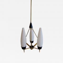  Stilnovo Italian Modern Brass Glass and Enameled 3 Light Chandelier Stilnovo - 4279150