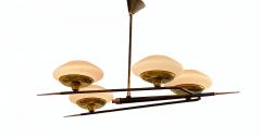 Stilnovo Italian Modern Brass Metal and Frosted Glass 4 light Chandelier Stilnovo - 4272720