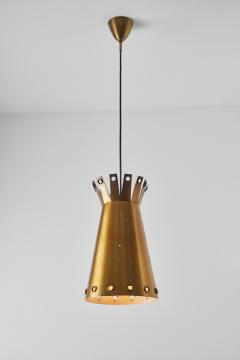  Stilnovo Large 1950s Italian Perforated Brass Double Cone Pendant - 2514911