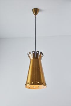  Stilnovo Large 1950s Italian Perforated Brass Double Cone Pendant - 2514913