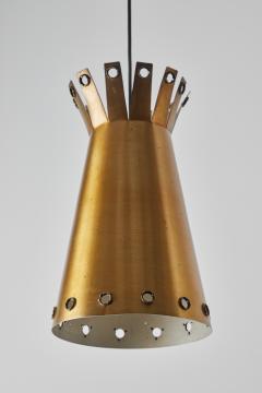  Stilnovo Large 1950s Italian Perforated Brass Double Cone Pendant - 2514915