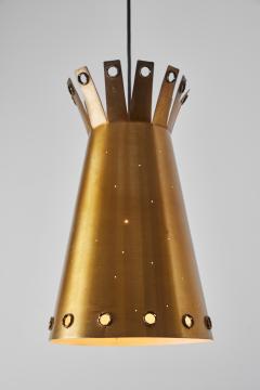  Stilnovo Large 1950s Italian Perforated Brass Double Cone Pendant - 2514919