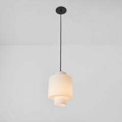  Stilnovo Large 1950s Stilnovo Pendant in Sculptural Opaline Glass and Brass - 2750450