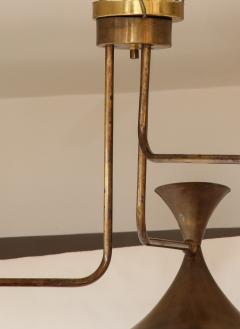  Stilnovo Large 1970s Patinated brass 3 Arm Italian Chandelier In the Style Of Stilnovo - 3300571