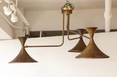  Stilnovo Large 1970s Patinated brass 3 Arm Italian Chandelier In the Style Of Stilnovo - 3300572