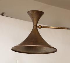  Stilnovo Large 1970s Patinated brass 3 Arm Italian Chandelier In the Style Of Stilnovo - 3300573