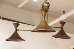  Stilnovo Large 1970s Patinated brass 3 Arm Italian Chandelier In the Style Of Stilnovo - 3300574