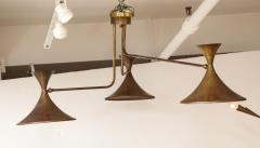  Stilnovo Large 1970s Patinated brass 3 Arm Italian Chandelier In the Style Of Stilnovo - 3300575