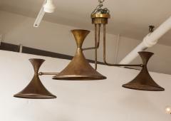  Stilnovo Large 1970s Patinated brass 3 Arm Italian Chandelier In the Style Of Stilnovo - 3300576