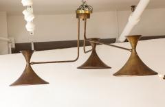  Stilnovo Large 1970s Patinated brass 3 Arm Italian Chandelier In the Style Of Stilnovo - 3300579