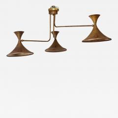  Stilnovo Large 1970s Patinated brass 3 Arm Italian Chandelier In the Style Of Stilnovo - 3302490