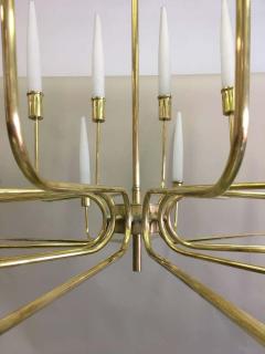  Stilnovo Large Italian Modern Neoclassic 2 Tier Brass Satin Glass Chandelier Stilnovo - 1722808