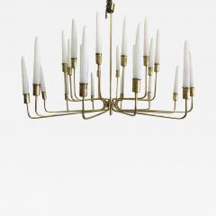  Stilnovo Large Italian Modern Neoclassic 2 Tier Brass Satin Glass Chandelier Stilnovo - 1724843