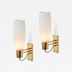  Stilnovo Large Pair of 1950s Stilnovo Opaline Brass and Glass Sconces - 2759816