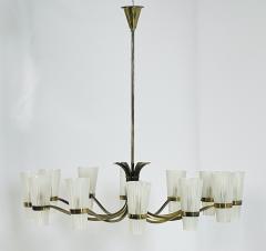  Stilnovo Mid Century Italian 12 Arm Chandelier by Stilnovo in Brass and Murano Glass - 4202760