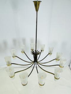  Stilnovo Mid Century Italian 12 Arm Chandelier by Stilnovo in Brass and Murano Glass - 4202763