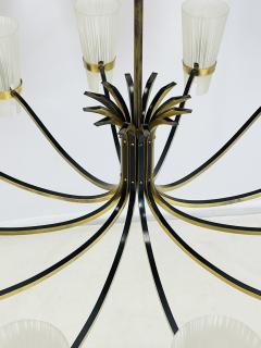  Stilnovo Mid Century Italian 12 Arm Chandelier by Stilnovo in Brass and Murano Glass - 4202766