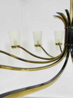  Stilnovo Mid Century Italian 12 Arm Chandelier by Stilnovo in Brass and Murano Glass - 4202770