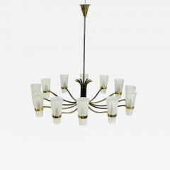  Stilnovo Mid Century Italian 12 Arm Chandelier by Stilnovo in Brass and Murano Glass - 4203735