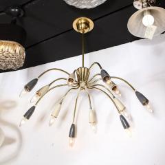  Stilnovo Mid Century Modernist Twelve Arm Brass and Enamel Chandelier by Stilnovo - 3352470