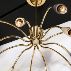  Stilnovo Mid Century Modernist Twelve Arm Brass and Enamel Chandelier by Stilnovo - 3352473