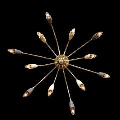  Stilnovo Mid Century Modernist Twelve Arm Brass and Enamel Chandelier by Stilnovo - 3352582
