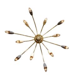  Stilnovo Mid Century Modernist Twelve Arm Brass and Enamel Chandelier by Stilnovo - 3352602