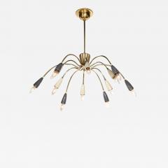  Stilnovo Mid Century Modernist Twelve Arm Brass and Enamel Chandelier by Stilnovo - 3359992