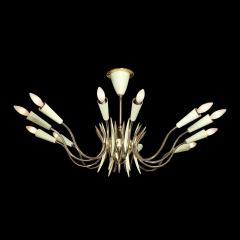  Stilnovo Mid Century Polished Brass Green Enamel 12 Light Chandelier by Stilnovo - 4719737