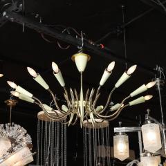  Stilnovo Mid Century Polished Brass Green Enamel 12 Light Chandelier by Stilnovo - 4719738