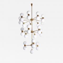  Stilnovo One of Two Exceptional Huge Brass and Frosted Glass Chandelier Style of Stilnovo - 560919